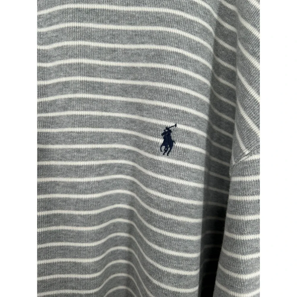 Polo Ralph Lauren Sweater‎ Mens 3XL Tall 3XLT Grey White Striped Quarter 1/4 Zip